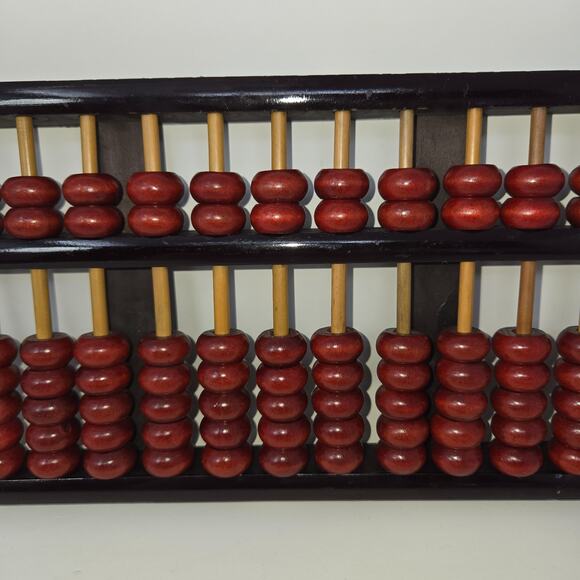Lotus Flower Abacus 13 Row 91 Red Bead Black Wood Brass Brackets 5" x 10" #3134 - Picture 6 of 11